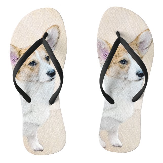 Pembroke Welsh Corgi Painting - Original Dog Art Flip Flops (Footbed)