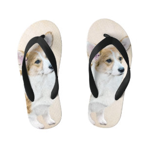 Pembroke Welsh Corgi Painting - Original Dog Art Kid's Flip Flops