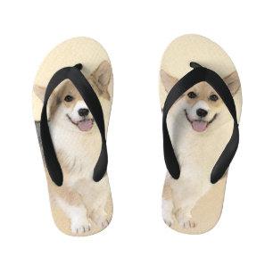 Pembroke Welsh Corgi Painting - Original Dog Art Kid's Flip Flops
