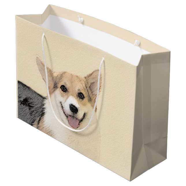 Pembroke Welsh Corgi Painting - Original Dog Art Large Gift Bag (Back Angled)