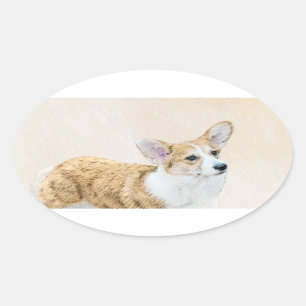 Pembroke Welsh Corgi Painting - Original Dog Art Oval Sticker