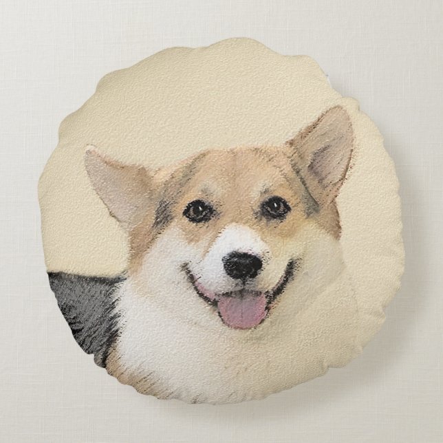 Pembroke Welsh Corgi Painting - Original Dog Art Round Pillow (Back)