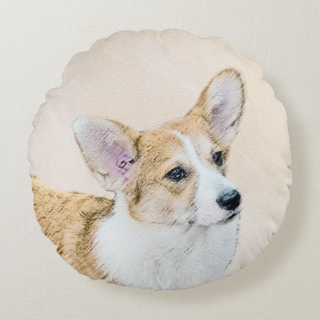 Pembroke Welsh Corgi Painting - Original Dog Art Round Pillow (Front)