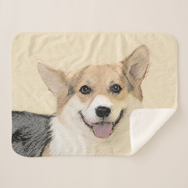 Pembroke Welsh Corgi Painting - Original Dog Art Sherpa Blanket (Front (Horizontal))