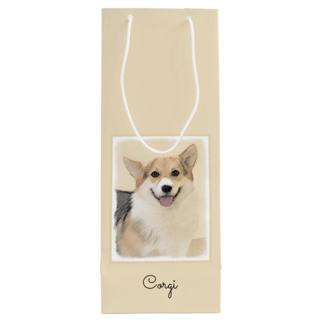Pembroke Welsh Corgi Painting - Original Dog Art Wine Gift Bag (Back)