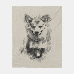 Pembroke Welsh Corgi Pencil Sketch Fleece Blanket