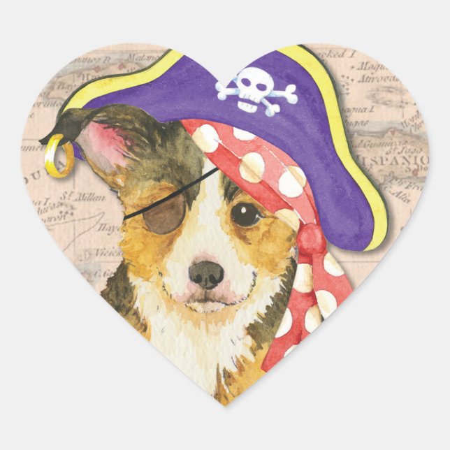 Pembroke Welsh Corgi Pirate Heart Sticker (Front)