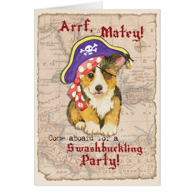 Pembroke Welsh Corgi Pirate Invitation (Devant)
