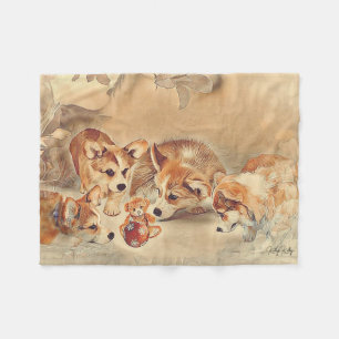 Pembroke Welsh Corgi Puppies Fleece Blanket