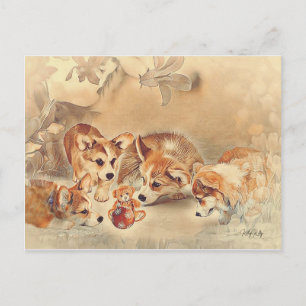 Pembroke Welsh Corgi Puppies Holiday Postcard