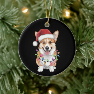 Pembroke Welsh Corgi Santa Christmas Tree Lights  Ceramic Ornament