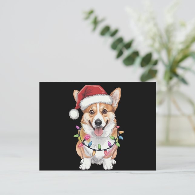 Pembroke Welsh Corgi Santa Christmas Tree Lights  Holiday Postcard (Standing Front)