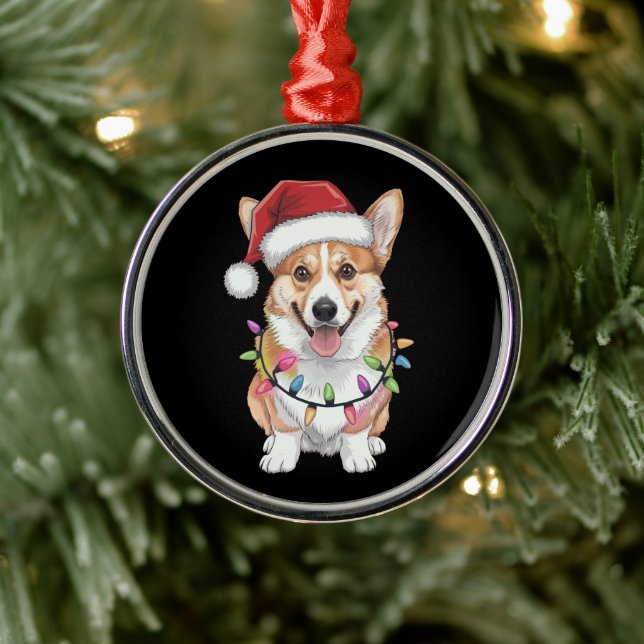 Pembroke Welsh Corgi Santa Christmas Tree Lights  Metal Ornament (Tree)