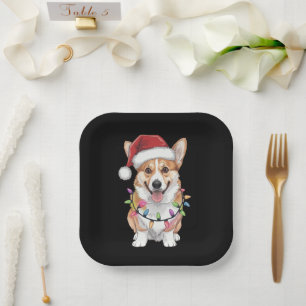 Pembroke Welsh Corgi Santa Christmas Tree Lights  Paper Plate