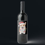 Pembroke Welsh Corgi Santa Christmas Tree Lights Wine Label<br><div class="desc">Pembroke Welsh Corgi Santa Christmas Tree Lights Xmas</div>