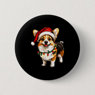 Pembroke Welsh Corgi Santa Christmas Tree Lights X 2 Inch Round Button