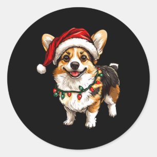 Pembroke Welsh Corgi Santa Christmas Tree Lights X Classic Round Sticker
