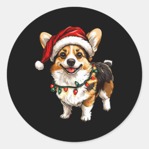 Pembroke Welsh Corgi Santa Christmas Tree Lights X Classic Round Sticker