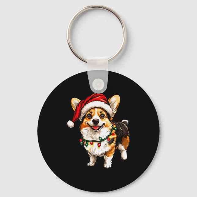 Pembroke Welsh Corgi Santa Christmas Tree Lights X Keychain (Front)
