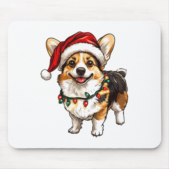 Pembroke Welsh Corgi Santa Christmas Tree Lights X Mouse Pad (Front)