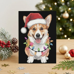 Pembroke Welsh Corgi Santa Hat Christmas Lights Holiday Postcard