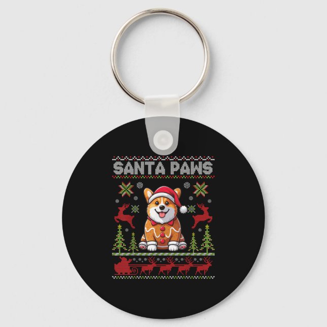 Pembroke Welsh Corgi Santa Paws Merry Christmas Ug Keychain (Front)