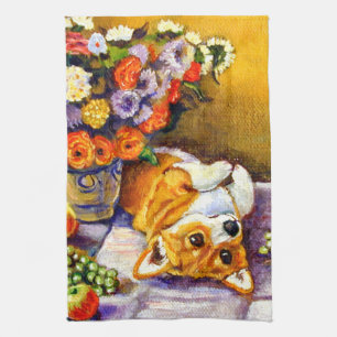Pembroke Welsh Corgi Serviette de cuisine Floral