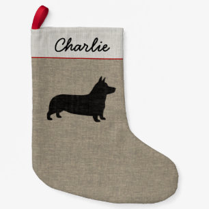Pembroke Welsh Corgi Silhouette with Custom Text Small Christmas Stocking