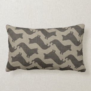 Pembroke Welsh Corgi Silhouettes Pattern Burlap Lumbar Pillow