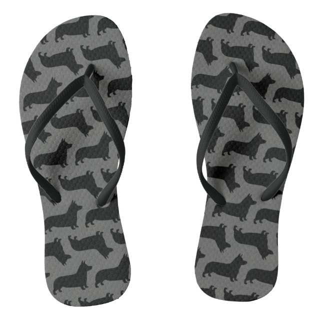 Pembroke Welsh Corgi Silhouettes Pattern Flip Flops (Footbed)
