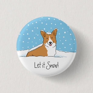 Pembroke Welsh Corgi Snow Dog 1 Inch Round Button
