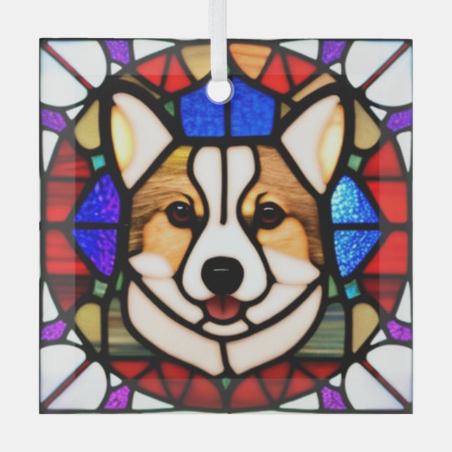 Pembroke Welsh Corgi "Stained Glass"  Glass Ornament (Front)