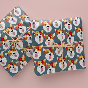 Pembroke Welsh Corgi Teal Cartoon  Wrapping Paper