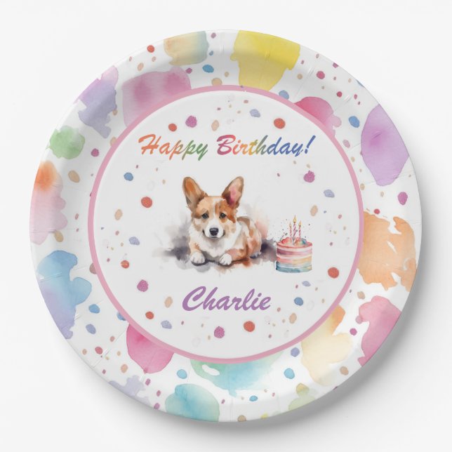 Pembroke Welsh Corgi Watercolor Paper Plate (Front)