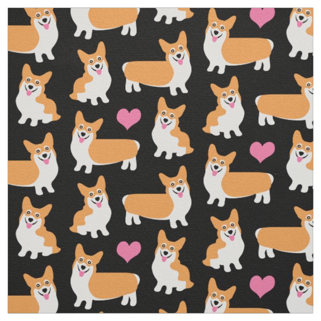 Pembroke Welsh Corgis and Hearts Fabric (Swatch)