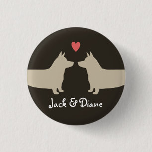 Pembroke Welsh Corgis with Heart and Text 1 Inch Round Button