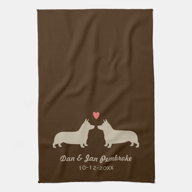 Pembroke Welsh Corgis with Heart Personalized Kitchen Towel (Vertical)