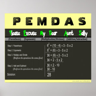 PEMDAS Order of Operations Math Poster