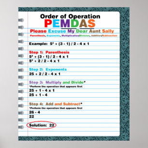 PEMDAS Order of Operations Poster