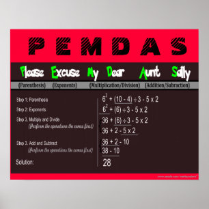 PEMDAS Ordre des opérations Math Poster