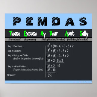 PEMDAS Ordre des opérations Math Poster