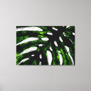 Pen and Green Ink Monstera Leaf Drawing Canvas Print