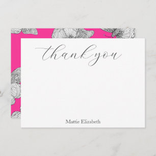 Pen and Ink Butterfly Pattern Hot Pink Background Thank You Card