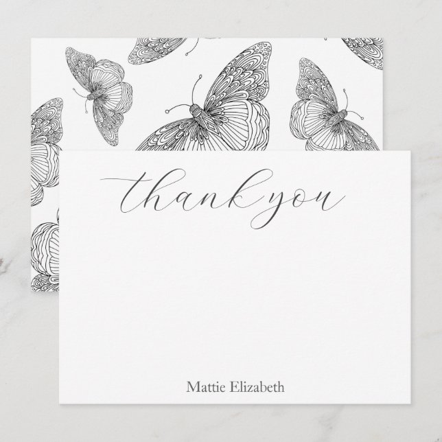 Pen and Ink Butterfly Pattern  Thank You Card (Front/Back)