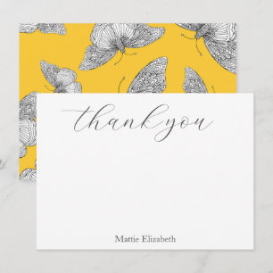 Pen and Ink Butterfly Pattern Yellow Background Thank You Card