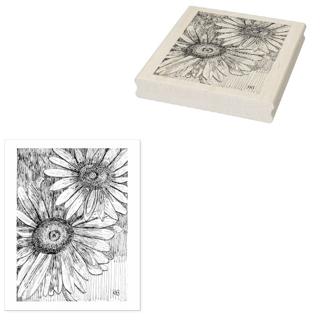Pen and Ink Daisies Rubber Stamp (Stamped)