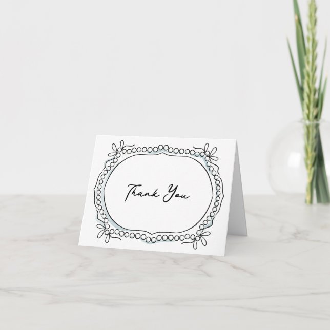 Pen and Ink Ribbons and Pearls Thank You Card (Front)