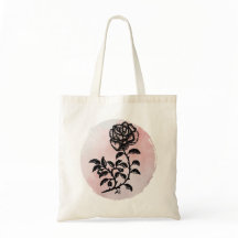 Pen and Ink Rose on Pink Oval Tote