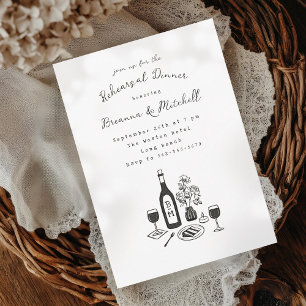 Pen and Ink Whimsical Hand Drawn Rehearsal Dinner Invitation