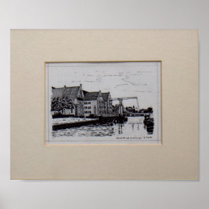 pen drawing Zwolle Oversticht with Pelserbrugje Poster